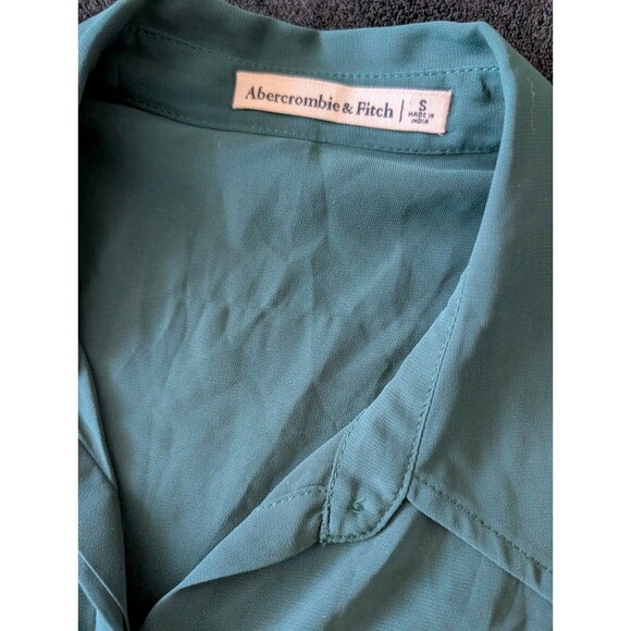 Abercrombie & Fitch Teal Green Sheer Aughts Button Blouse Collared Shirt Top - Picture 9 of 14
